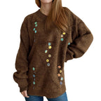 Damen lässiger Pullover mit dekorativen Pailletten und strukturiertem Maschenmuster R&B