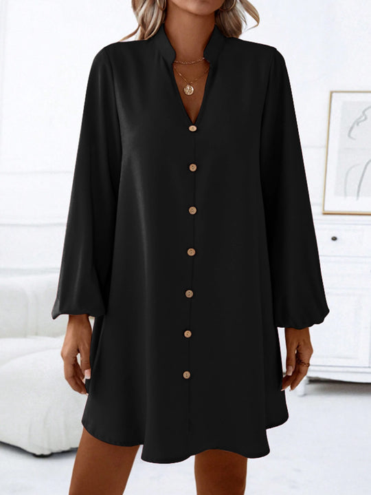 Damen kurzes Kleid mit Knopfleiste und eleganten Puffärmeln R&B