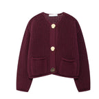 Damen modische Strickjacke mit goldenen Knöpfen und Eingrifftaschen