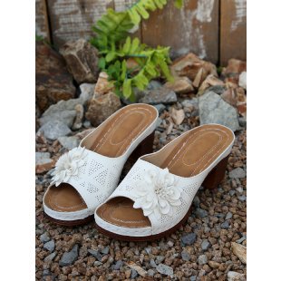 Damen modische Slide-Pantoletten mit Blumendekor R&B