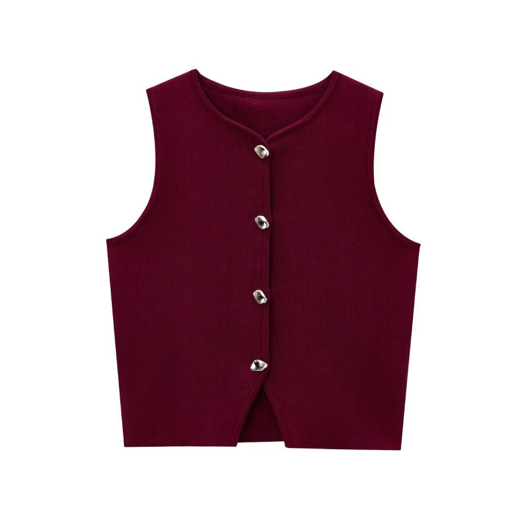 Damen ärmelloses Strickoberteil mit Knopfdetails R&B