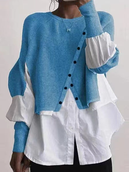 Damen modische Strickjacke mit geknöpften Details und Blusenüberwurf R&B