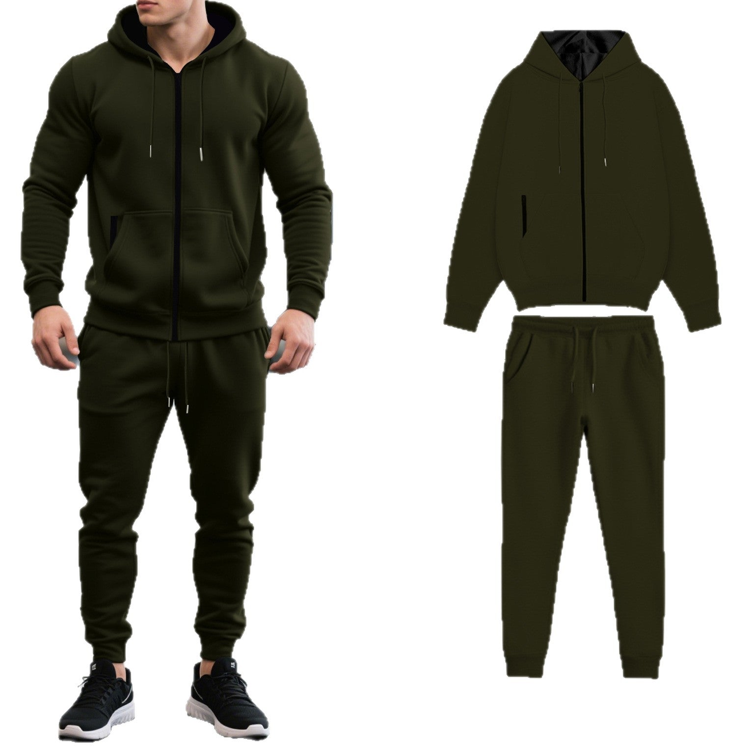 Herren nan zweiteiliges Performance Fleece Jogginganzug-Set mit Kapuzenjacke, verdecktem Reißverschluss und tapered Jogginghose R&B
