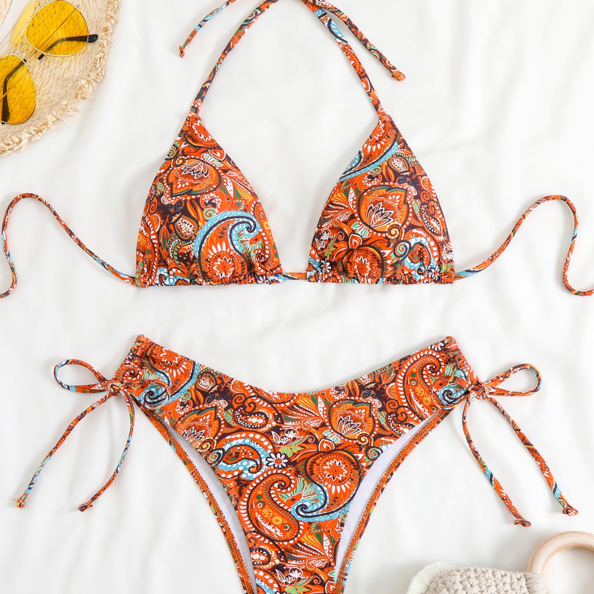 Damen Triangel-Bikini-Set mit verspieltem Paisley-Muster R&B