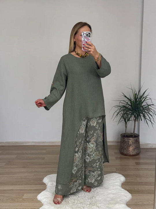 Damen Relaxed Fit Leinen Tunika Top R&B