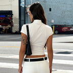 Damen elegantes Kurzarm-Oberteil mit feinen Stickdetails R&B