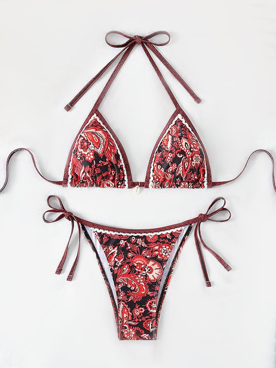 Damen Triangel-Bikini-Set mit verstellbaren Bindebändern und floralem Design R&B