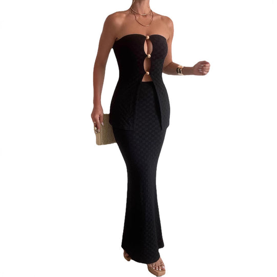 Damen Skulpturales Midikleid mit innovativem Ausschnitt und strukturiertem Design R&B