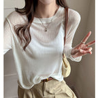 Damen Longsleeve Shirt Aus Leicht Transparentem Material mit Elegantem Fall R&B