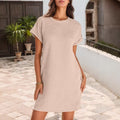 Damen lässiges Minikleid mit strukturiertem Stoff und umschlagbaren Ärmeln R&B