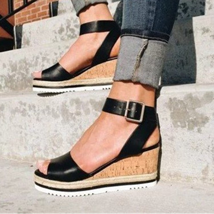 Damen Wedge-Sandalen mit verstellbarem Riemen und bequemer Korksohle R&B