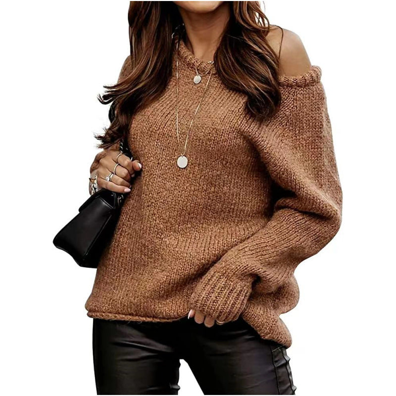 Damen lässiger Pullover mit offenem Schulterdesign und weichem Strick R&B