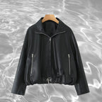 Damen Kunstlederjacke mit taillierbarem Gürtel und seitlichen Reißverschlusstaschen R&B