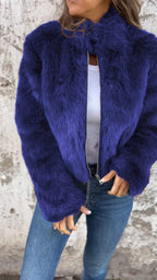 Damen kuschelige Fleecejacke mit hohem Kragen und Reißverschluss
