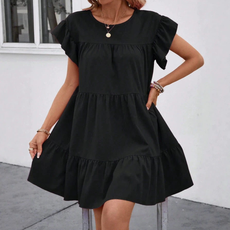 Damen luftiges Minikleid mit voluminösem Volant und lässigem Schnitt R&B
