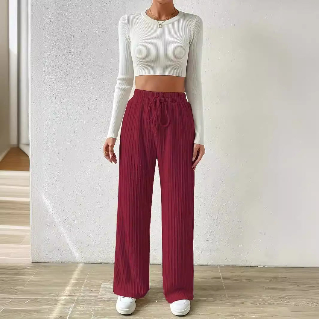Damen Lässige Stretch-Hose mit elastischem Bund und praktischer Kordel R&B