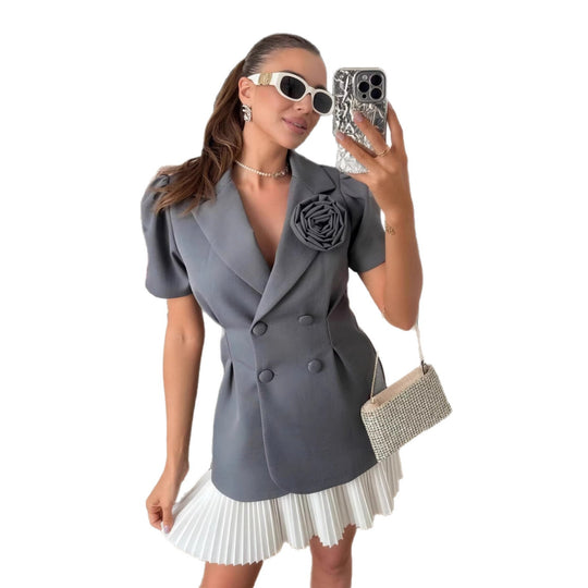 Damen eleganter Blazer mit Puffärmeln und floralem Detail R&B