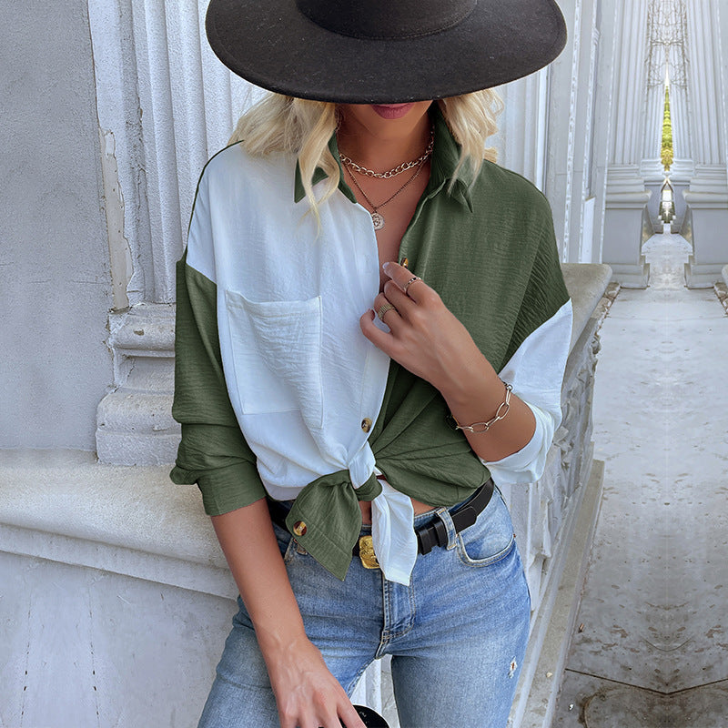 Damen Lässiges Hemdblusenshirt mit trendy Farbblockdesign R&B