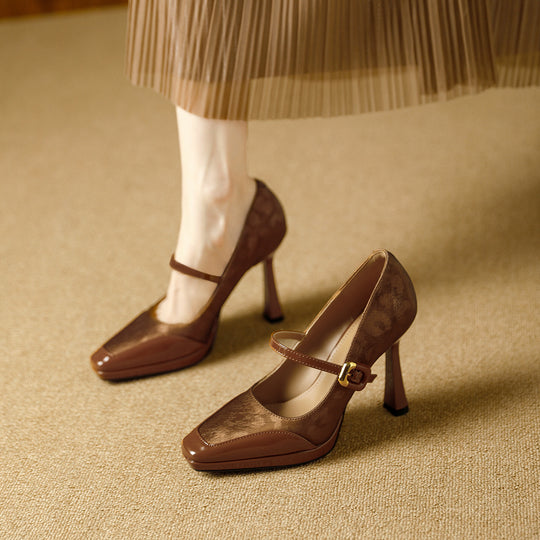 Damen elegante Mary Jane Pumps mit luxuriösem Glanz und modischem Riemendesign R&B