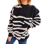 Damen lässiger Strickpullover mit modernem ZR&Brastreifenmuster R&B