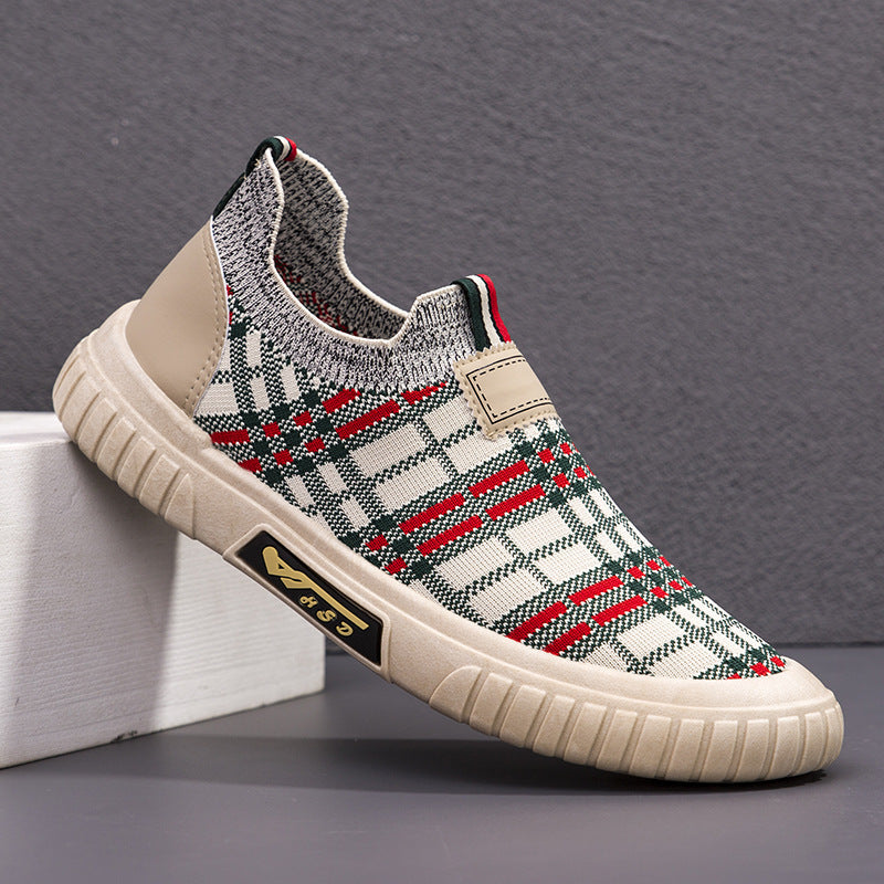 Damen Slip-On Freizeitschuhe mit elastischem Obermaterial und modischem Karomuster R&B