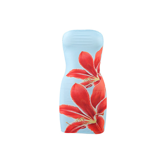 Damen figurbetontes Trägerkleid mit floralem Orchideen-Design R&B