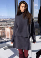 Damen kuscheliges Strickensemble mit hochgeschlossenem Design und ausgestelltem Rock R&B