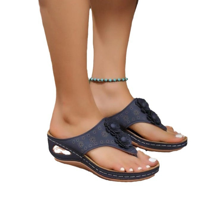 Damen Zehentrenner-Sandalen mit floralem Design und anatomischem Fußbett R&B