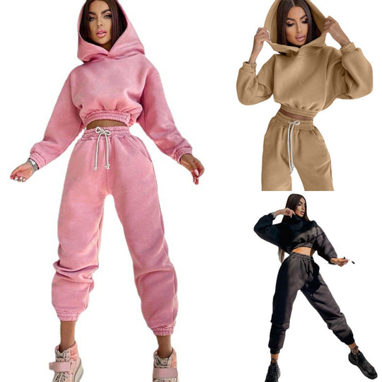 Damen komfortables Kapuzenoberteil und Jogginghose-Set aus weichem Baumwollmix R&B