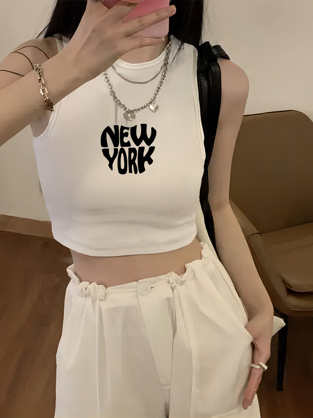 Damen Crop-Top mit auffälligem Schriftzug und körpernahem Schnitt R&B