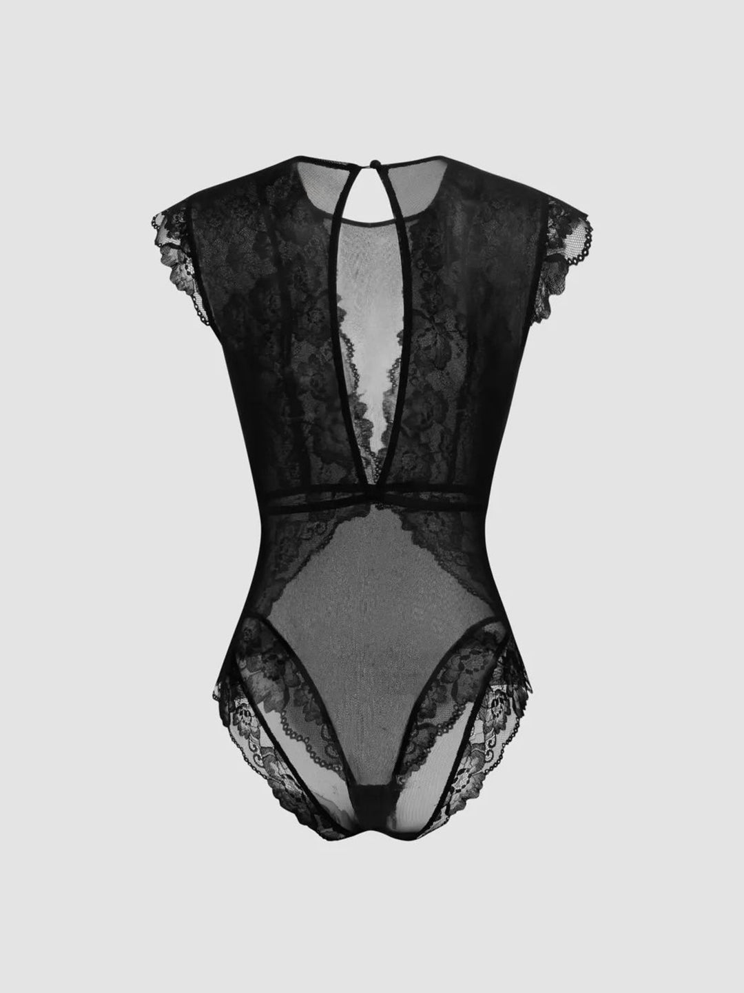 Damen Elegantes Spitzenbody mit tiefem V-Ausschnitt und zarten Rüschendetails R&B