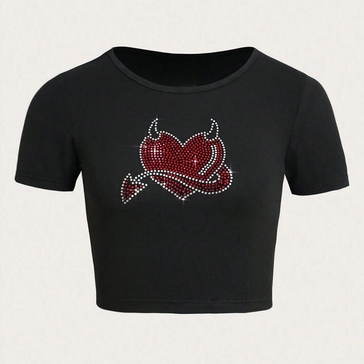 Damen Cropped T-Shirt mit kreativem Skelettdesign R&B