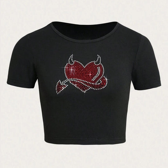 Damen Cropped T-Shirt mit kreativem Skelettdesign R&B