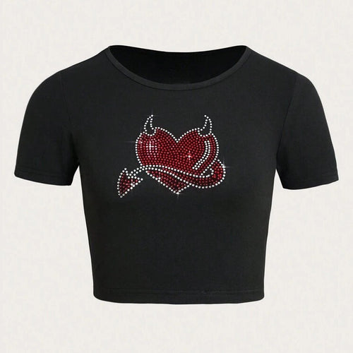 Damen Cropped T-Shirt mit kreativem Skelettdesign R&B