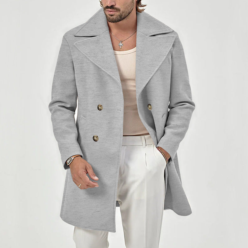 Herren eleganter Wollmantel mit doppelter Knopfleiste und modernem Schnitt R&B