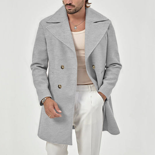 Herren eleganter Wollmantel mit doppelter Knopfleiste und modernem Schnitt R&B