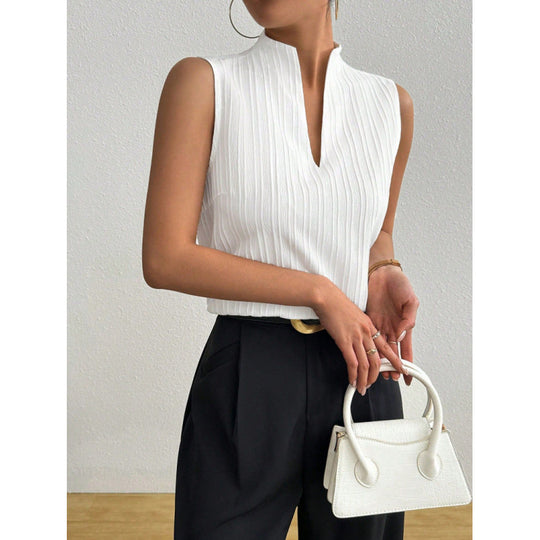Damen Chicer Stehkragen-Top mit eleganter Rippstruktur R&B