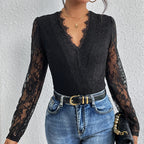 Damen Body mit romantischer Spitze und tiefem V-Ausschnitt R&B