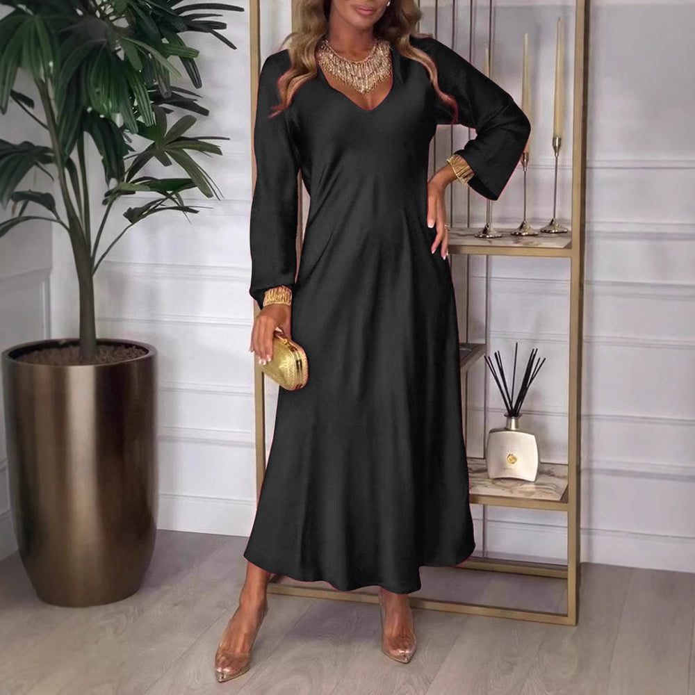 Damen elegantes Maxikleid mit tiefem V-Ausschnitt und fließendem Schnitt R&B