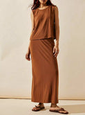Damen Langarm-Maxikleid mit elegantem Rückenschnitt und verstellbarem Taillenzug R&B
