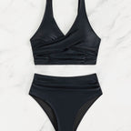 Damen Hoch geschnittenes Bikini-Set mit Wickeloberteil und figurformen Details R&B