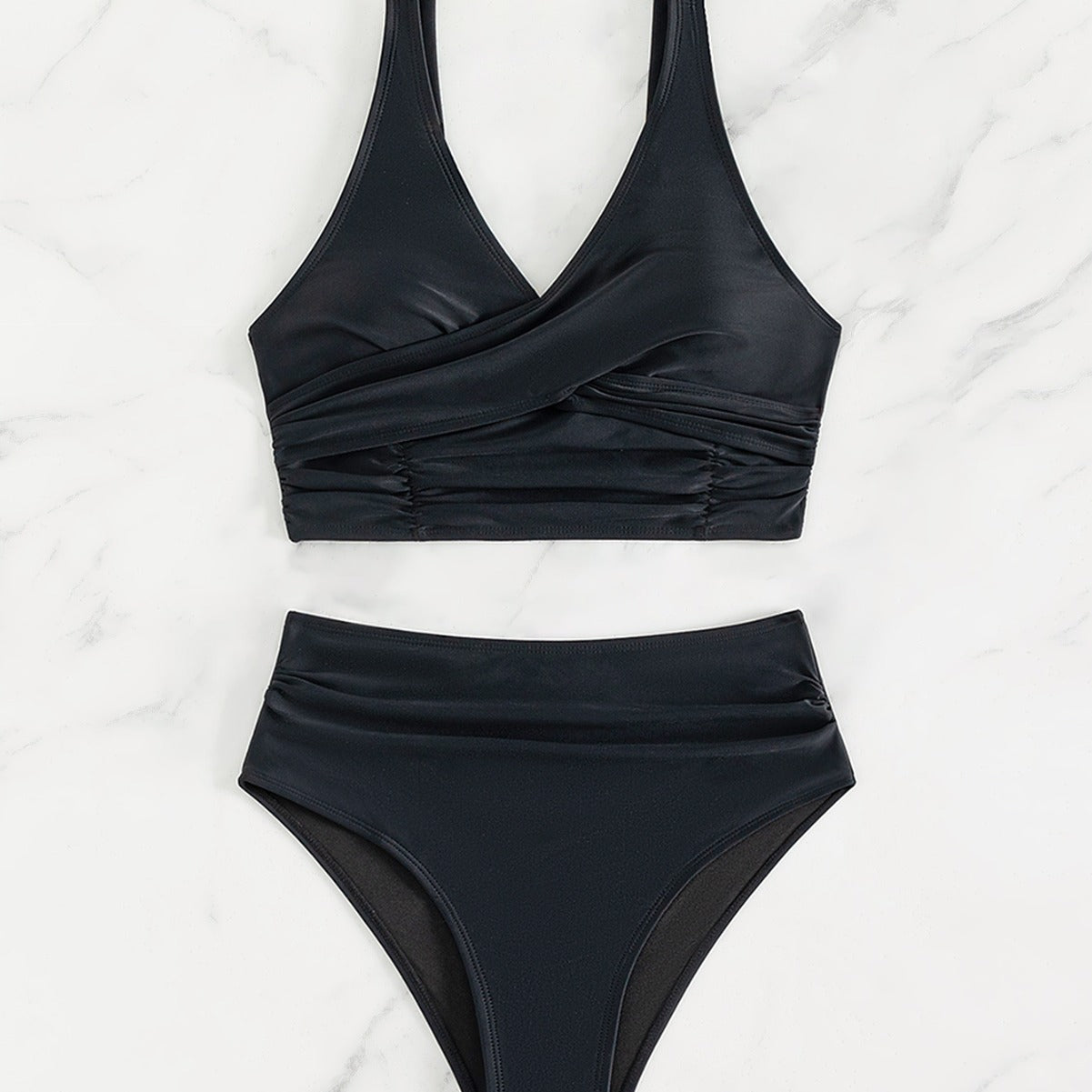Damen Hoch geschnittenes Bikini-Set mit Wickeloberteil und figurformen Details R&B