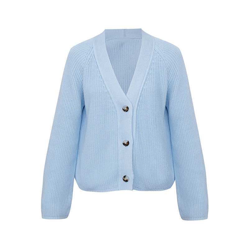Damen Strickjacke mit großem V-Ausschnitt und Knopfverschluss R&B