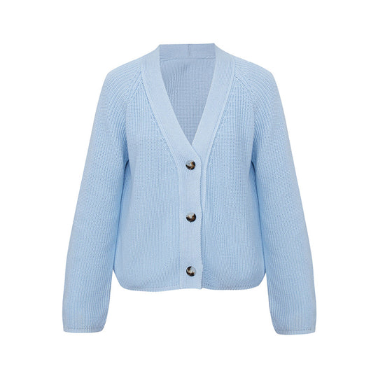 Damen Strickjacke mit großem V-Ausschnitt und Knopfverschluss R&B