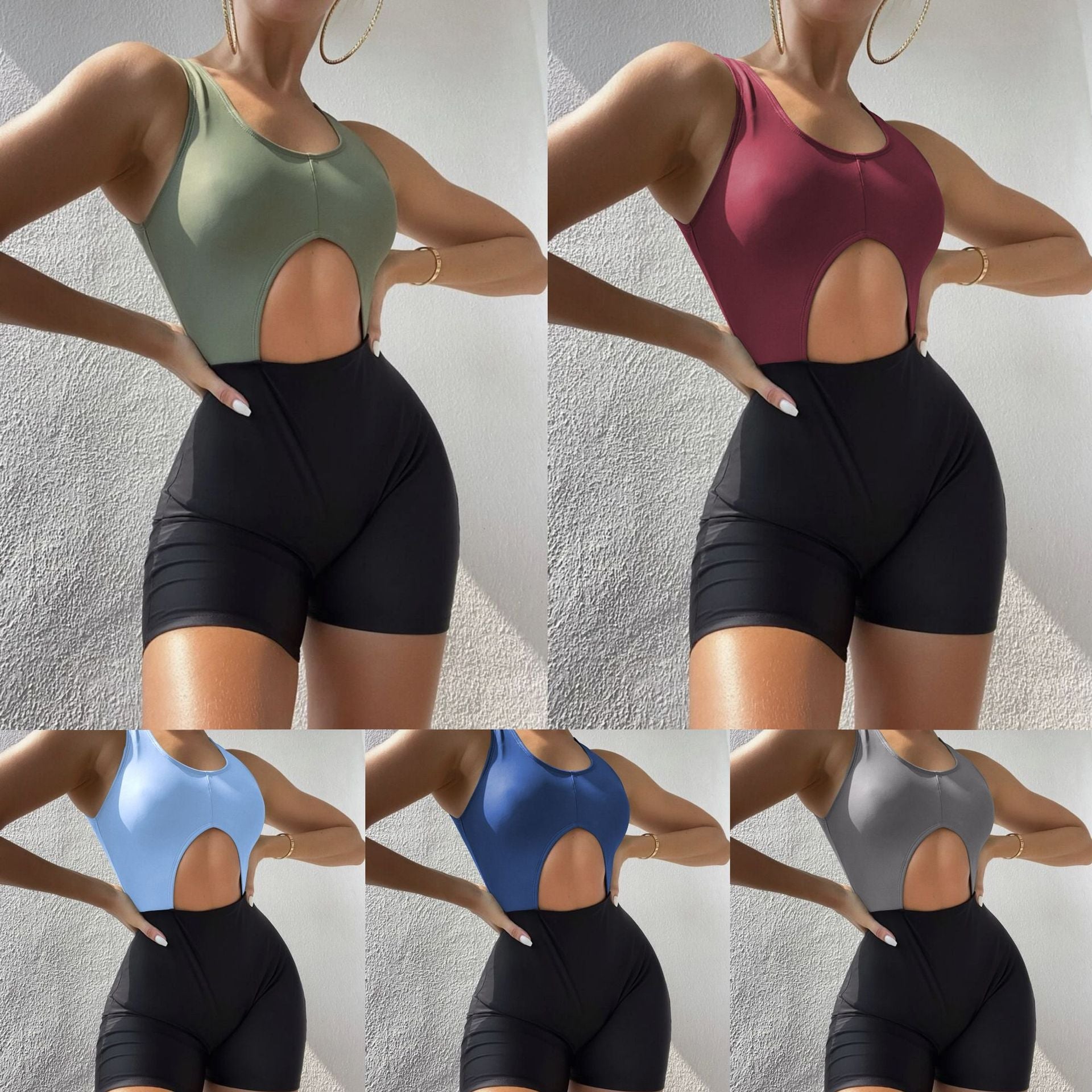 Damen Einteiliger Badeanzug mit aufregendem Cut-Out und Shorts R&B