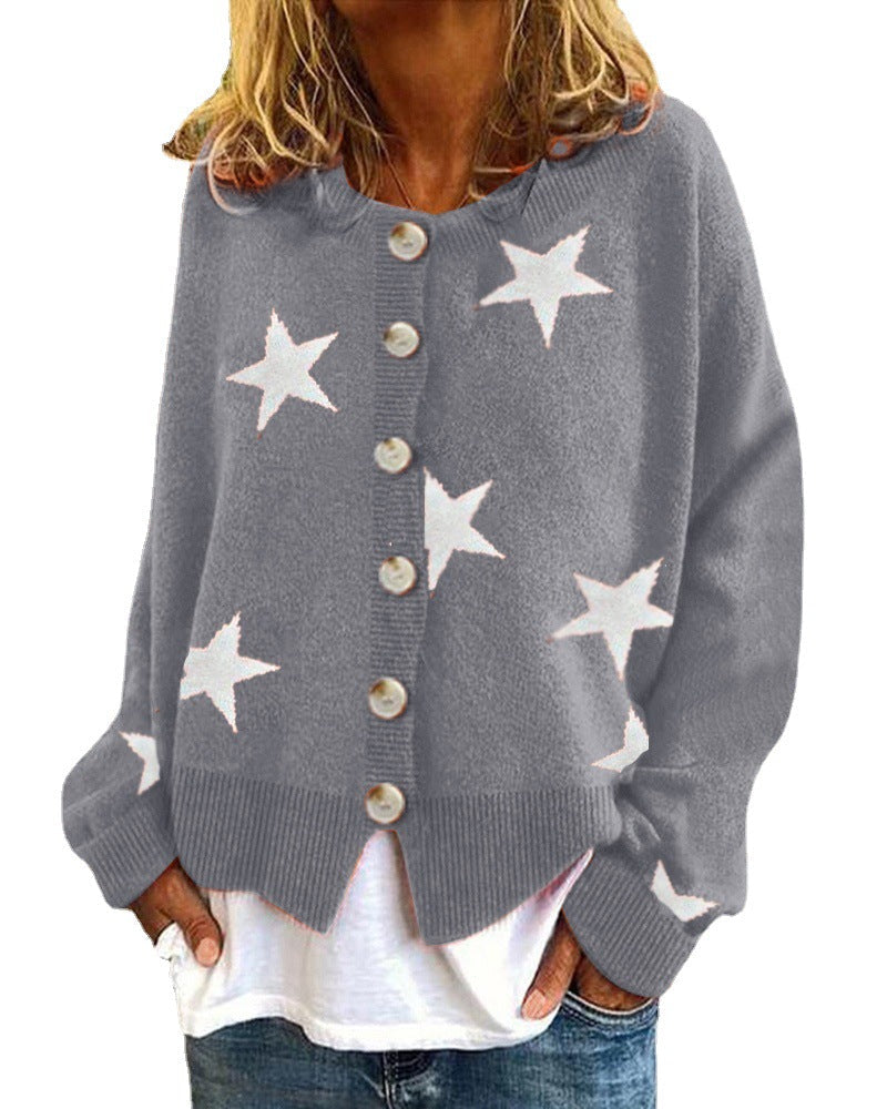 Damen trendige Strickjacke mit Sternenmuster R&B