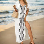 Damen eleganter Strandüberwurf mit filigranem Stickereidesign R&B