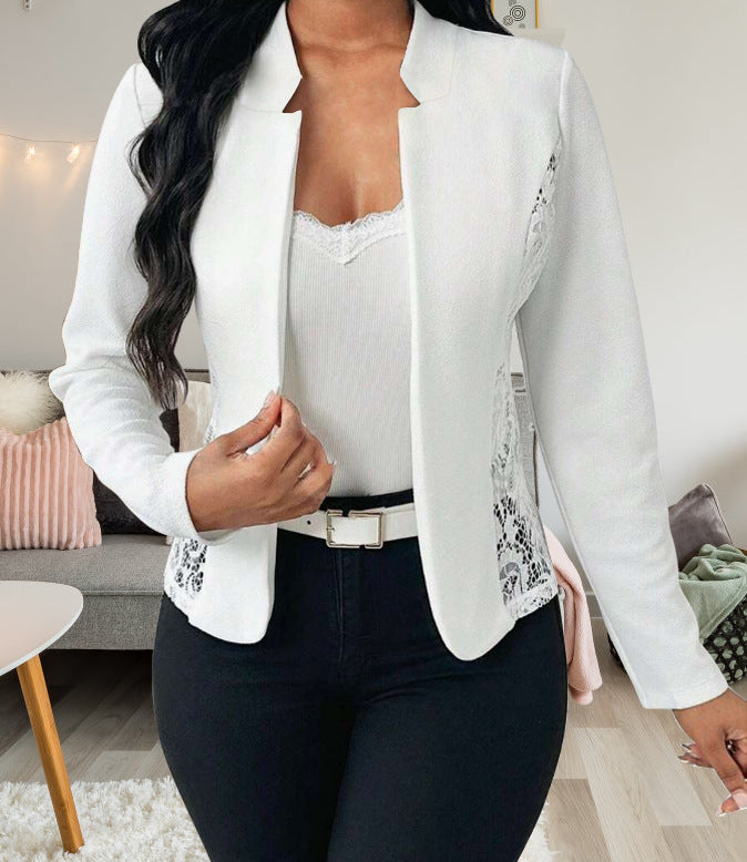 Damen Elegante Blazerjacke mit feinen Häkelverzierungen R&B