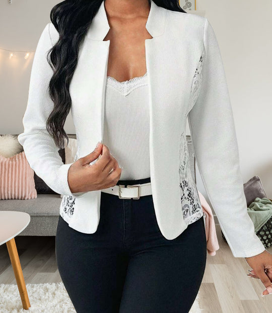 Damen Elegante Blazerjacke mit feinen Häkelverzierungen R&B