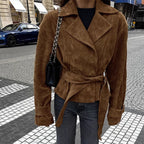 Damen Modische Wildlederjacke mit Gürtel und tailliertem Schnitt R&B